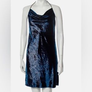HALSTON HERITAGE Blue Metallic Cowl Neck Dress - New w/Tags - Size 0
